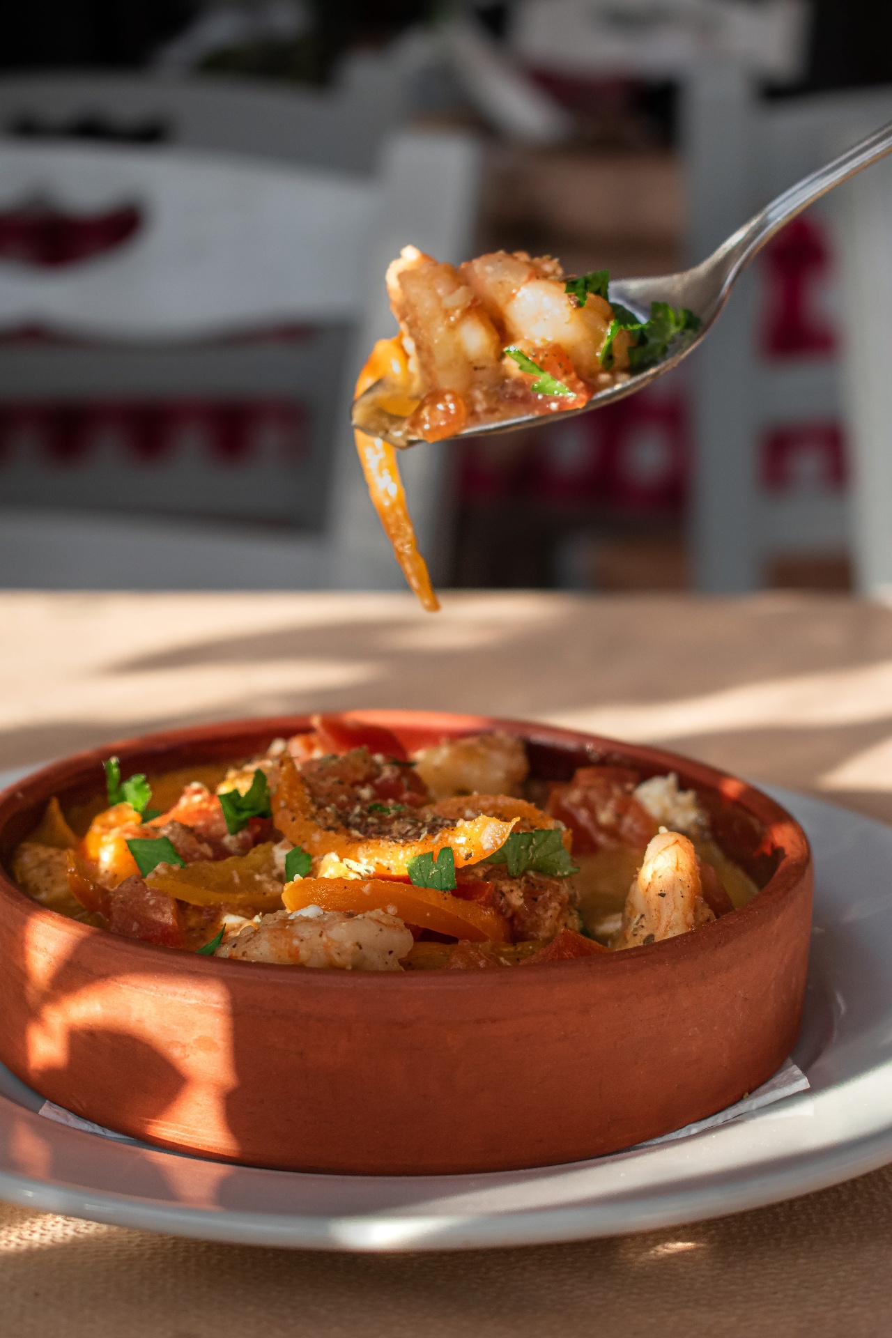 A spoonful of shrimp saganaki
